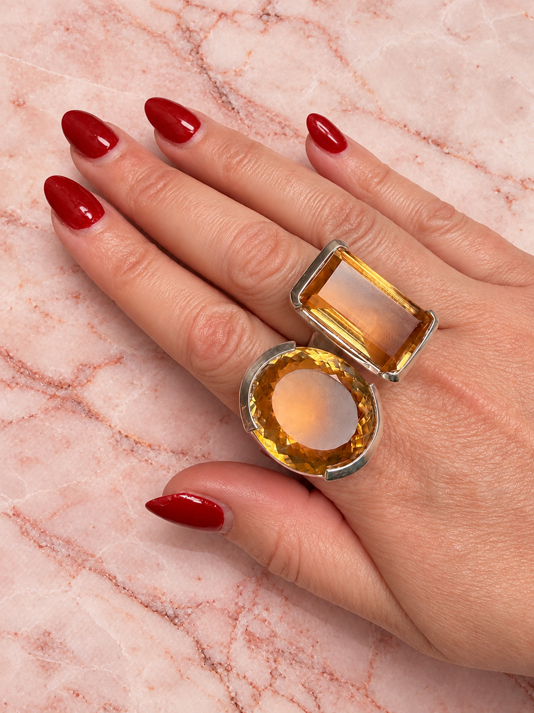 Citrine Large Rectangle Cocktail Ring