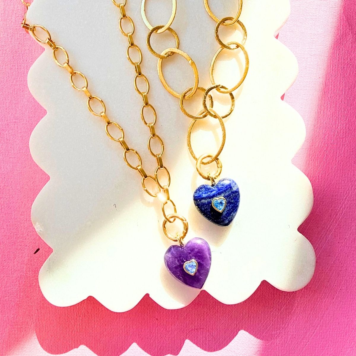 Hearts Alive (amethyst or lapis lazuli): Pendants & Chain