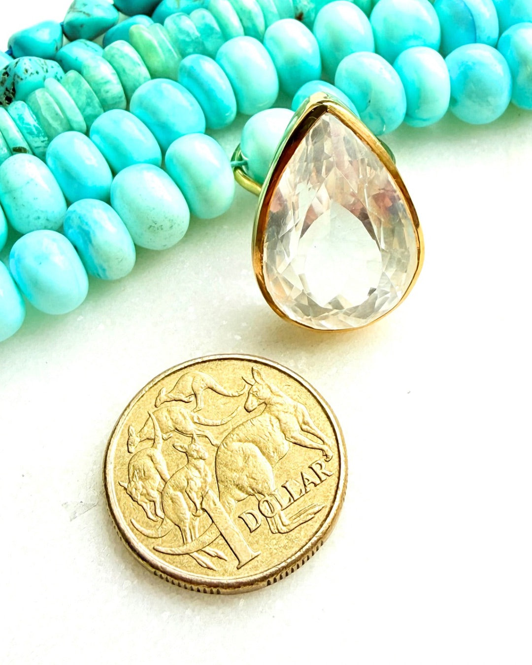 Candy Gem: Clear Crystal Quartz Cocktail Ring (teardrop)