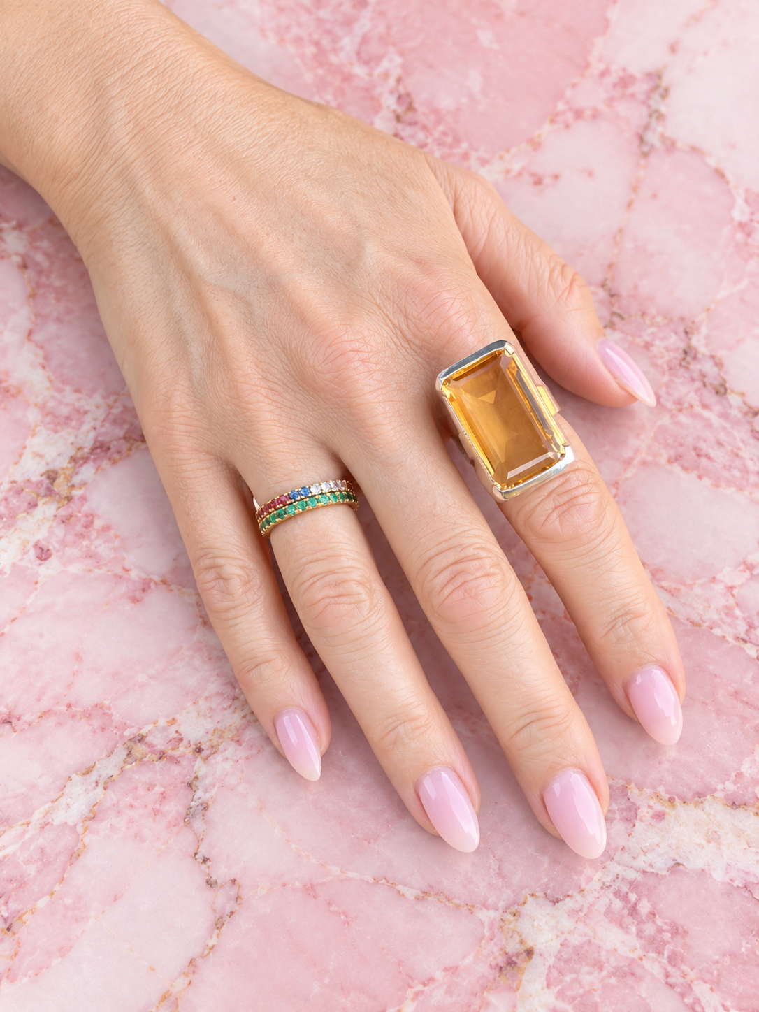 Citrine Large Rectangle Cocktail Ring
