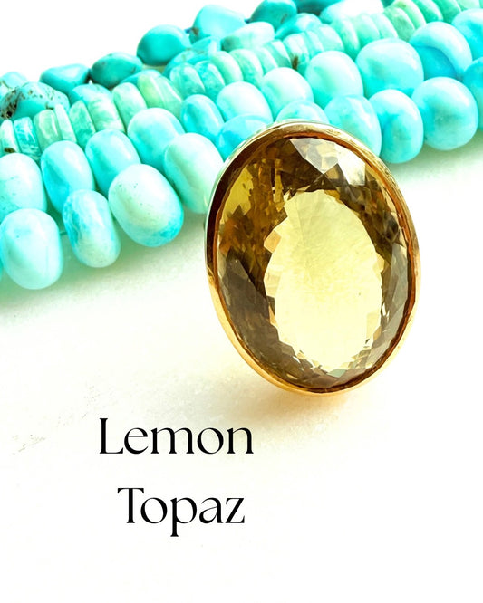 Candy Gem: Lemon Topaz Quartz Cocktail Ring (oval)