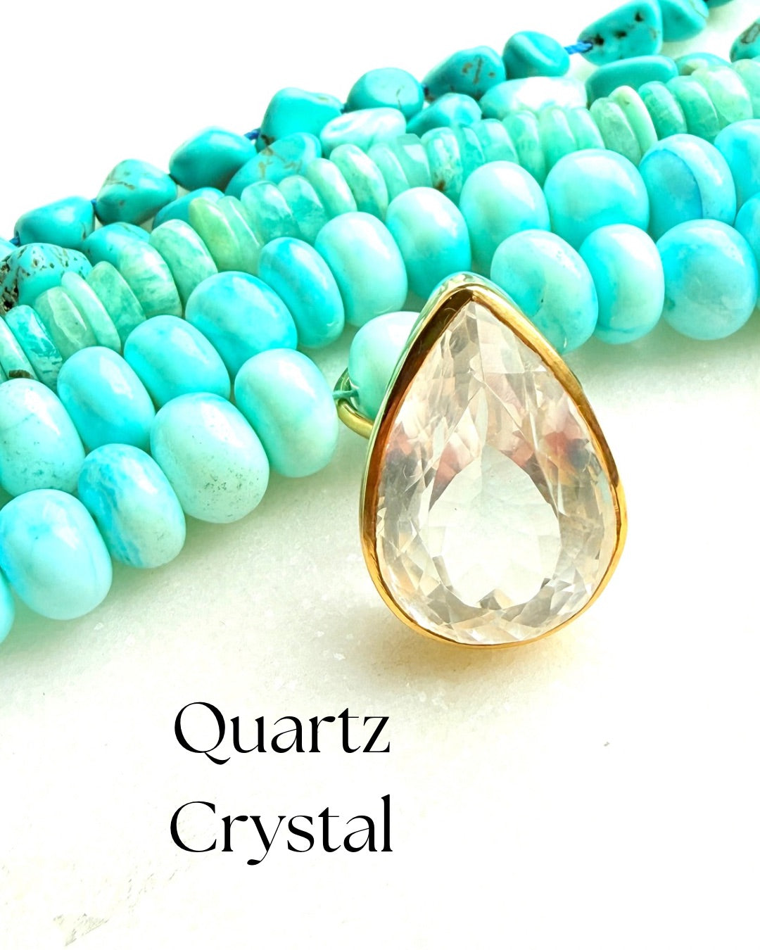 Candy Gem: Clear Crystal Quartz Cocktail Ring (teardrop)