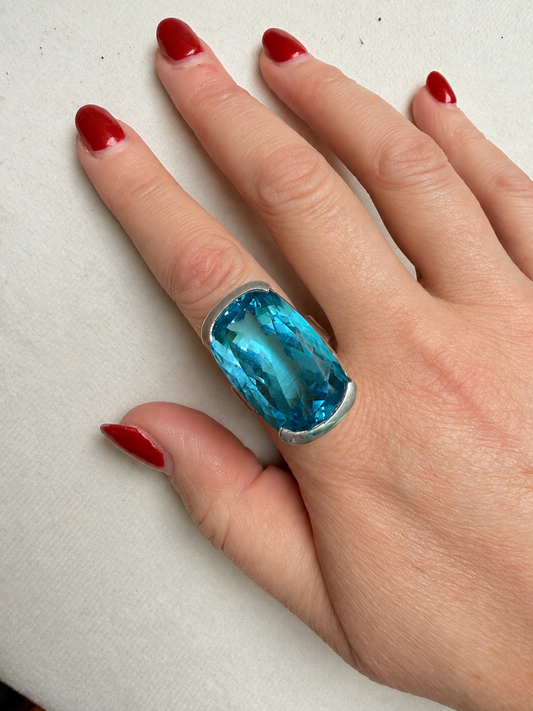 Blue Topaz Large Rectangle Cocktail Ring