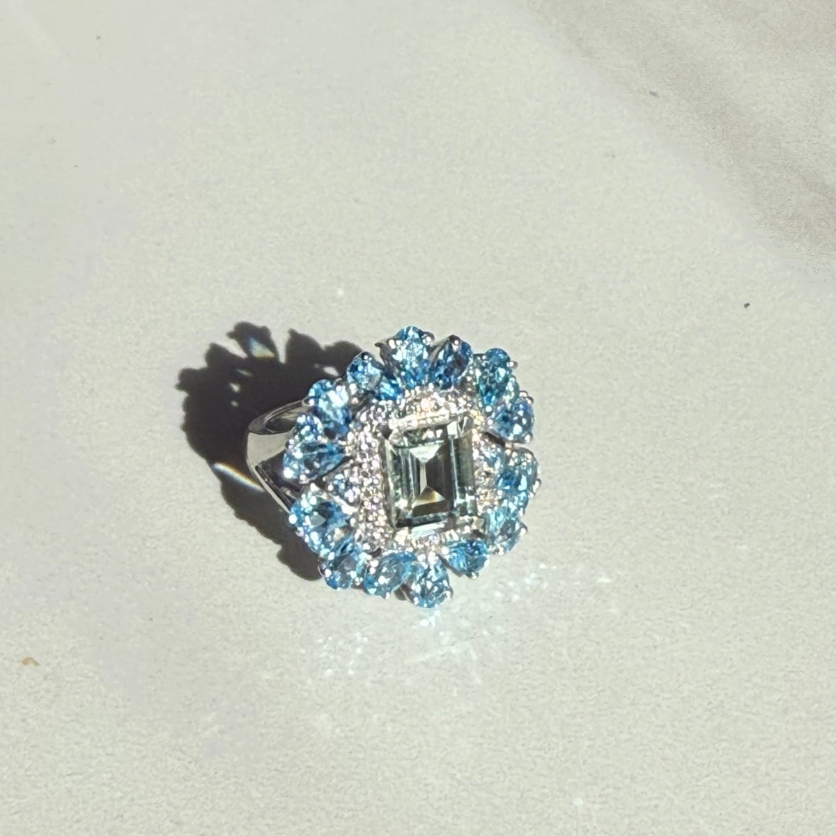 Out Of This World- Green Amethyst / Blue Topaz ring