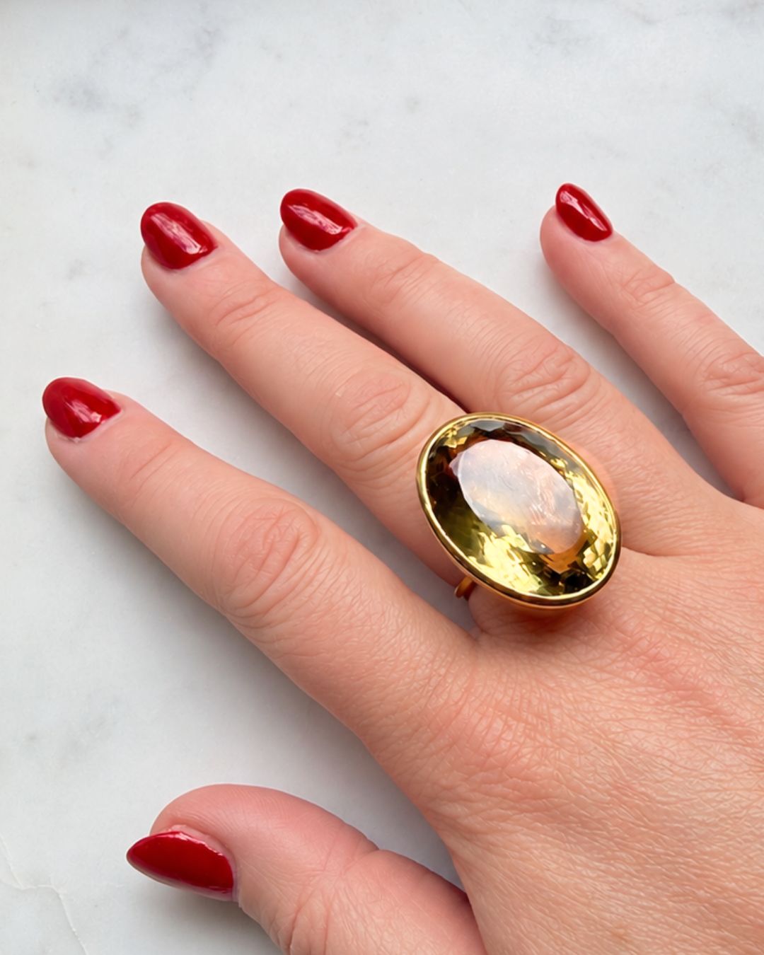 Candy Gem: Lemon Topaz Quartz Cocktail Ring (oval)