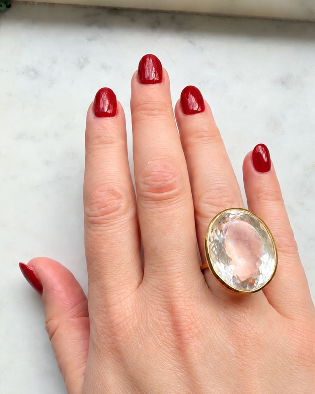 Candy Gem: Clear Crystal Quartz Cocktail Ring