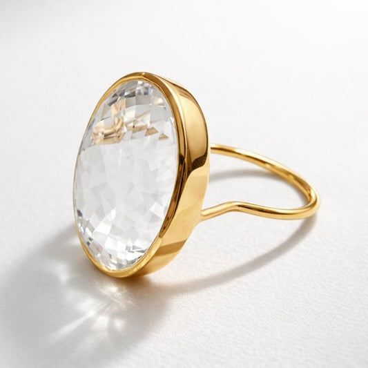 Candy Gem: Clear Crystal Quartz Cocktail Ring