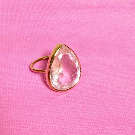Candy Gem: Clear Crystal Quartz Cocktail Ring (teardrop)