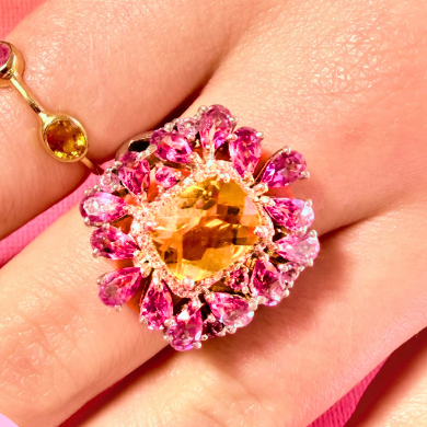 Out Of This World-  Citrine/ Pink Topaz cocktail ring
