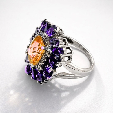 Out Of This World-  Citrine/ Amethyst cocktail ring