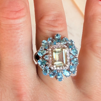Out Of This World- Green Amethyst / Blue Topaz ring