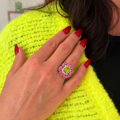 Out Of This World-  Peridot/ Pink Topaz cocktail ring