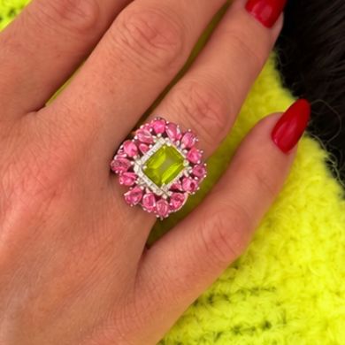 Out Of This World-  Peridot/ Pink Topaz cocktail ring