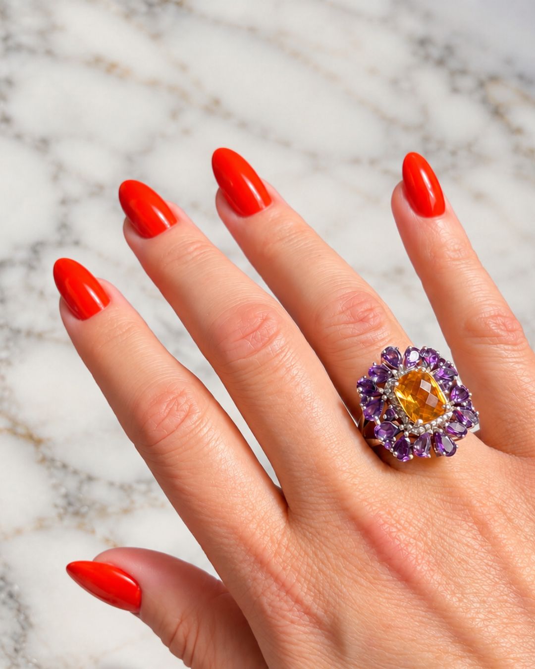 Out Of This World-  Citrine/ Amethyst cocktail ring