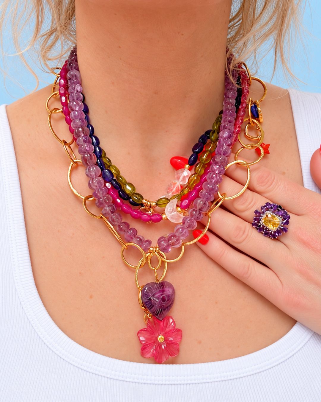 Out Of This World-  Citrine/ Amethyst cocktail ring