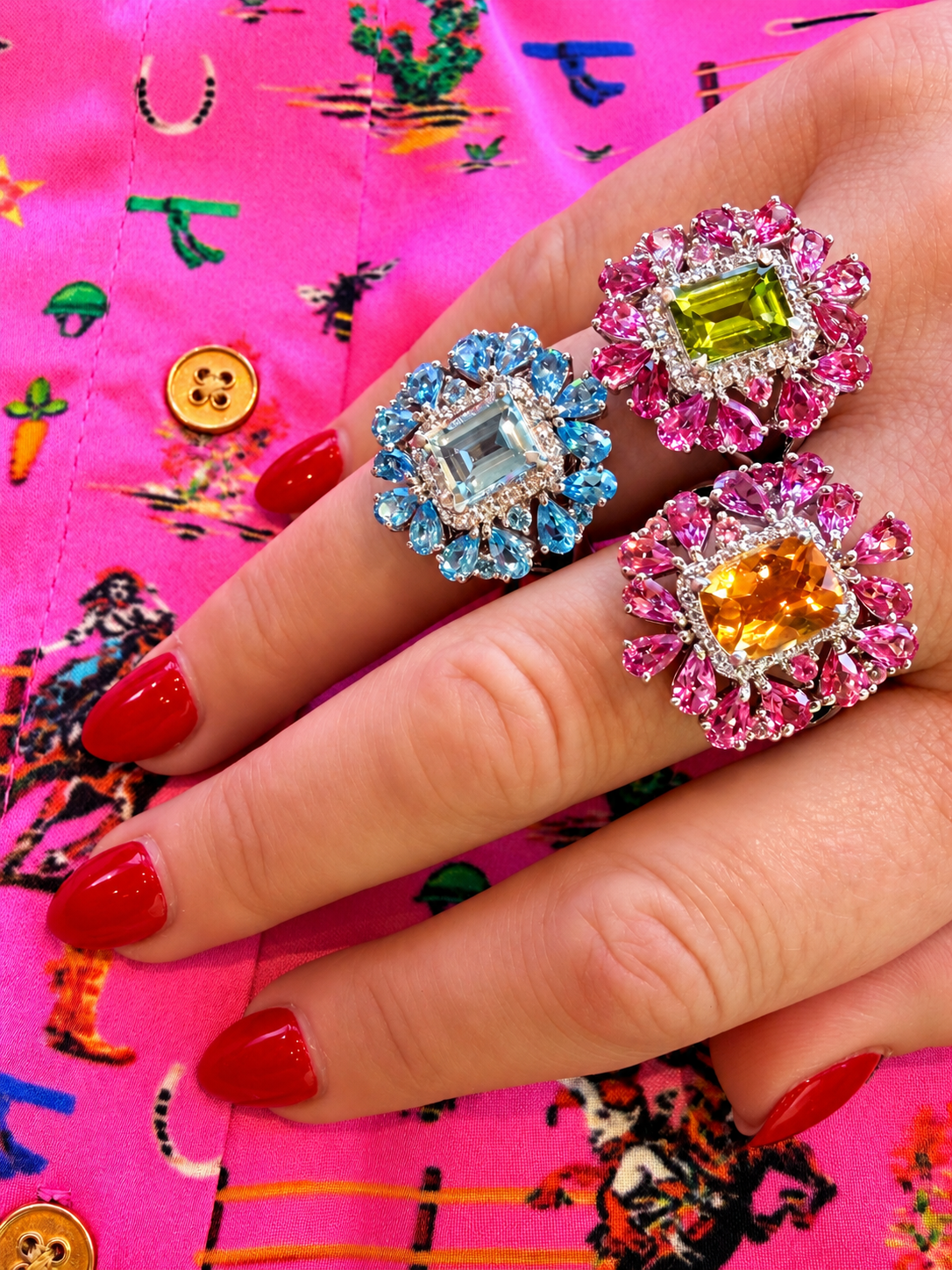 Out Of This World-  Peridot/ Pink Topaz cocktail ring